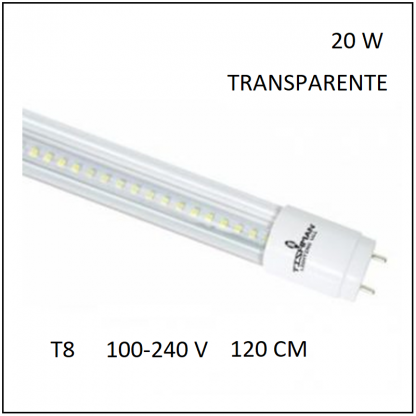 Tubo LED T8 20W 120cm Transparente