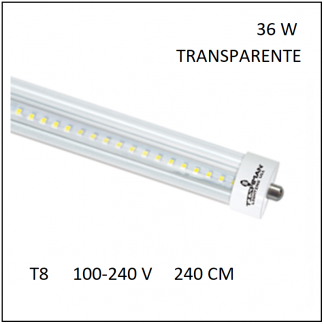 Tubo LED T8 36W 240cm Transparente