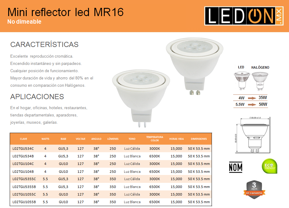 Focos LED Mini Reflecctor MR16