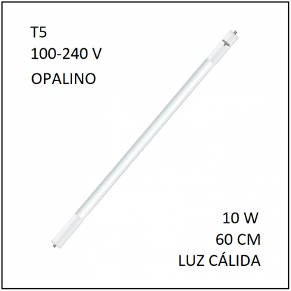 Tubo LED T5 10W 60cm Opalino Luz Calida