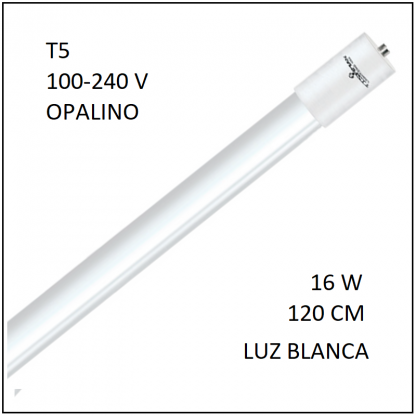 Tubo LED T5 16W 120cm Opalino Luz Blanca