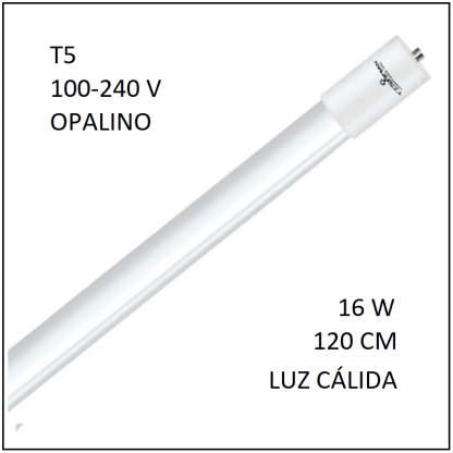 Tubo LED T5 16W 120cm Opalino Luz Cálida