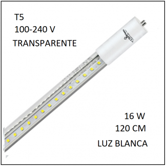 Tubo LED T5 16W 120cm Transparente Luz Blanca